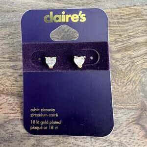 New C LUXE by Claire's 18k Yellow Gold Plated Cubic Zirconia Heart Stud Earrings